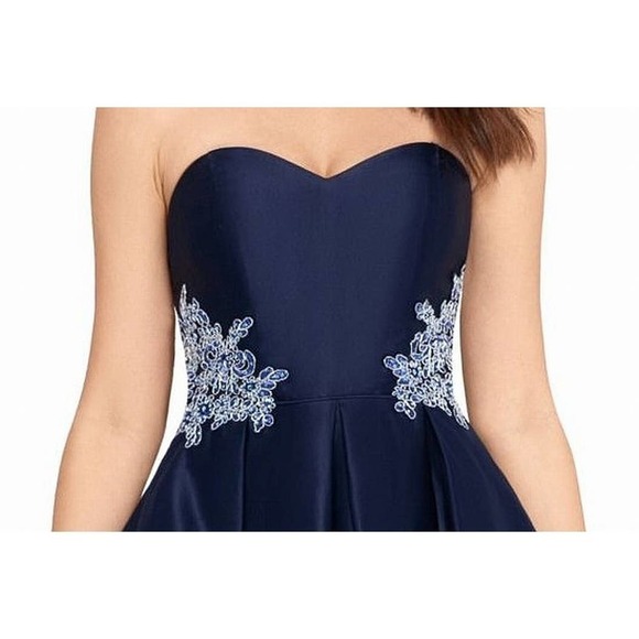 Prom Dress Blondie Nites Navy Blue Fit & Flare Applique Formal Prom Dress Size 9 - Picture 3 of 12
